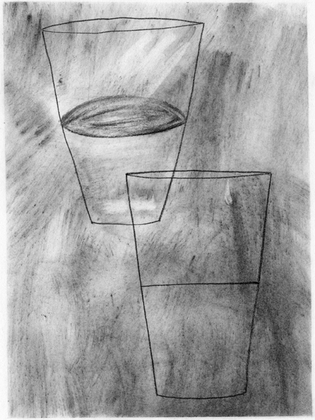 Dialog Between an Optimist and a Pessimist, 8" x 6", charcoal