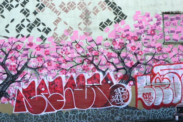 Cherry Blossoms wall graffiti in Chinatown/ID Seattle, © Iskra Johnson