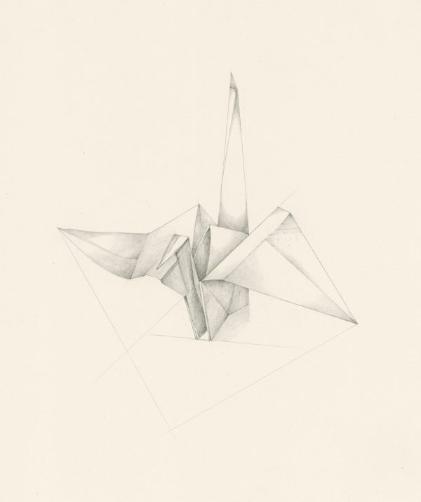 Origami crane pencil drawing by Iskra