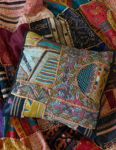 patchwork quilt and pillow