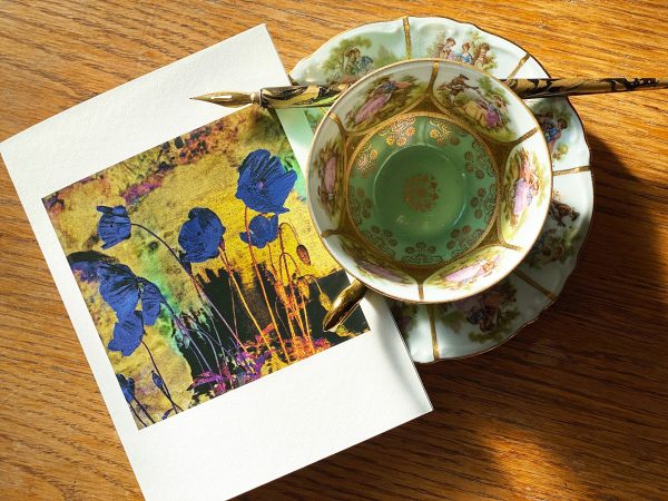 Blue Poppies card with teacup