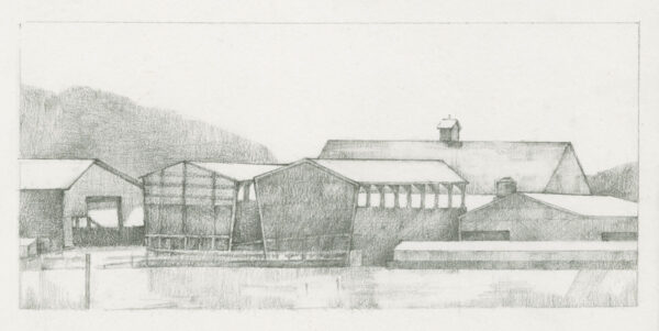 Barns and sheds pencil drawing by Iskra