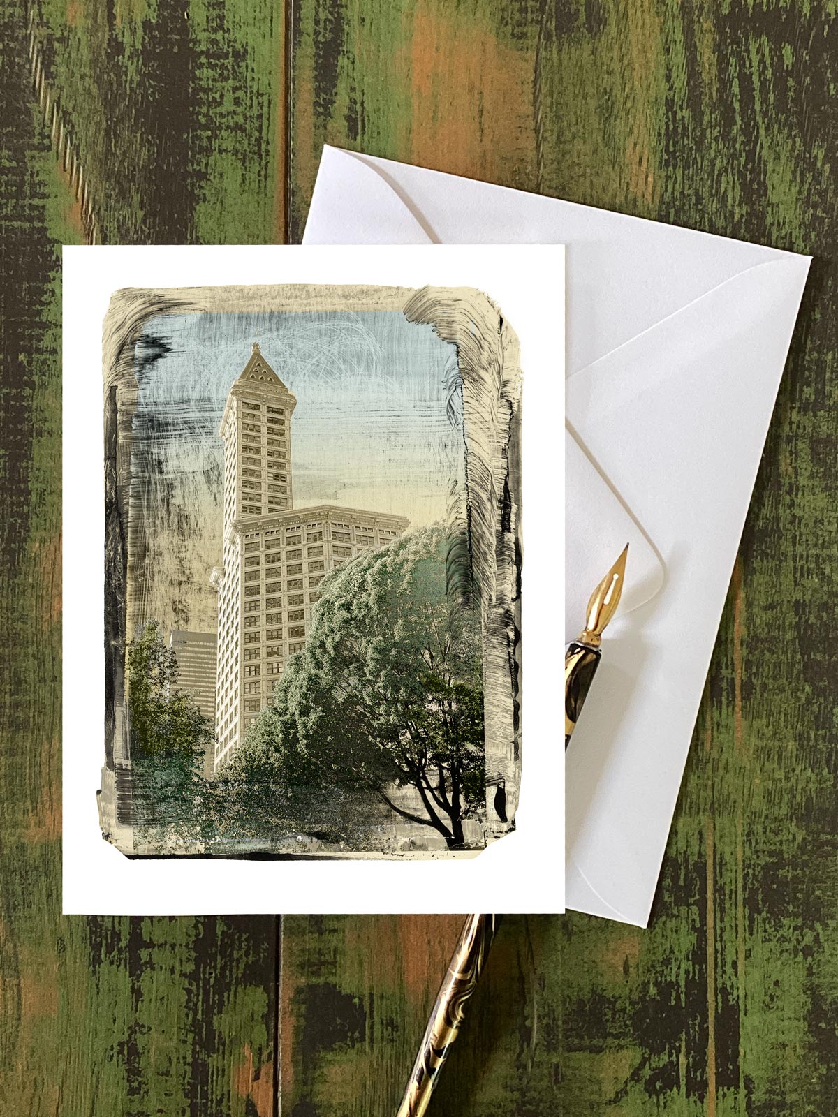 Smith Tower in Vintage Light Blank Greeting Card