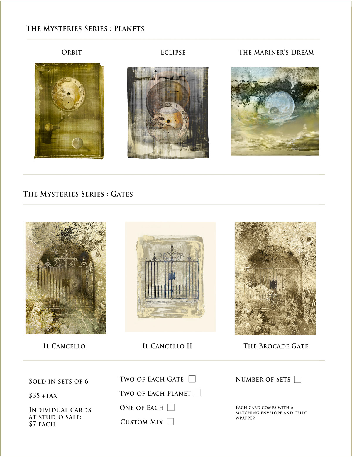 Order Form for Mysteries Cards